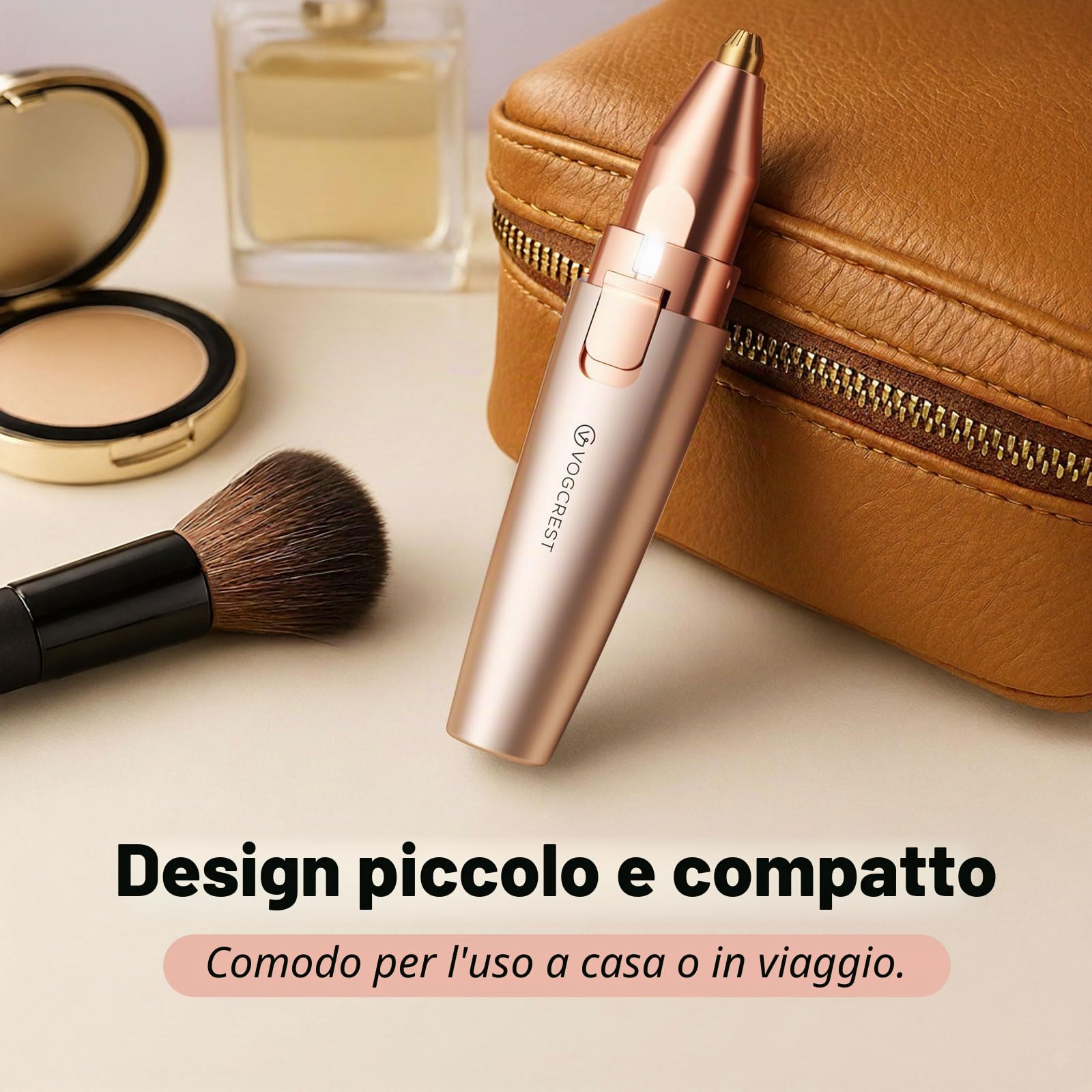 VG VOGCREST Rasoio per sopracciglia e viso: 2 in 1 ricaricabile per la rimozione dei peli del viso e rasoio per sopracciglia, rasoio per il corpo con luce LED integrata (oro rosa)