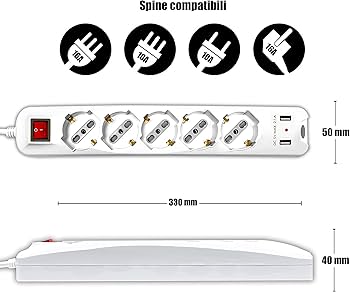 Electraline Multipresa 8 Posti Con USB | Alluminio, 2 Metri, Interruttore Luminoso - Foto 8