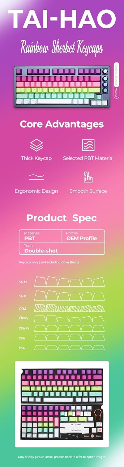 KPREPUBLIC Taihao Ice Cream Keycap PBT Doubleshots OEM Profile for Mechanical Keyboard Gradient Colorway (Taihao Ice Cream Keycap x1)