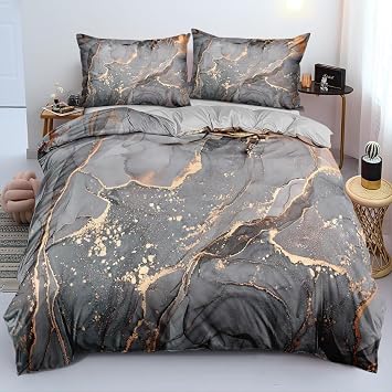 Luowei Bed Linen 135 x 200 cm 2-Piece Marble Grey Gold Microfibre