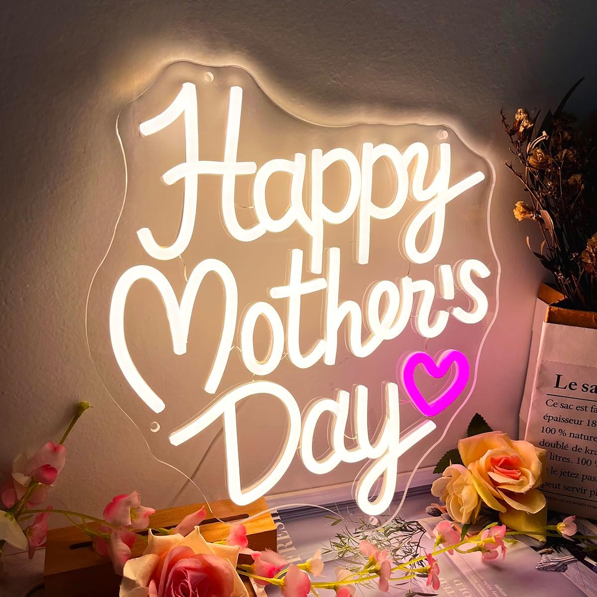 Happy Mother's Day Neon Sign Dimmable Led Best Mom Neon Light USB Powered for Wall Decor Party Birthday Home Mothers Day Decoration Gifts