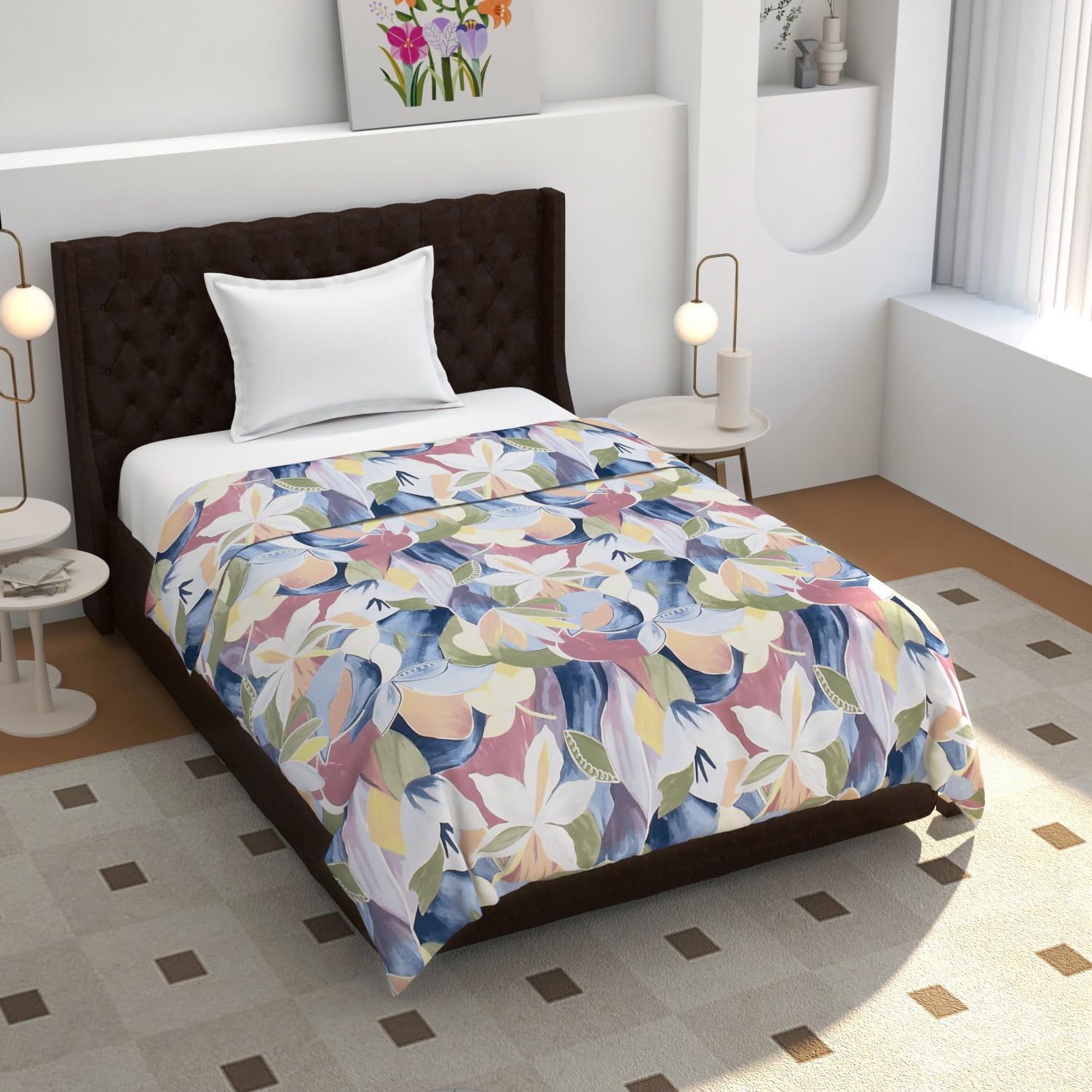 TIB® 140 GSM Soft Glace Cotton Duvet Cover Single Bed II Razai Cover II Quilt Cover II Dohar Cover for Single Bed with Zipper. (Blue Flower, Single)-image-10