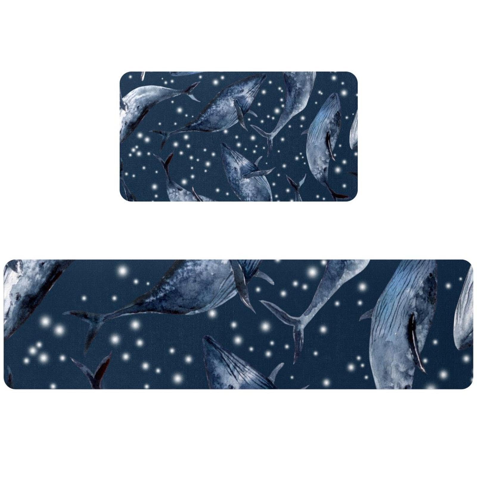 Tapete de cocina lavable y súper absorbente con hermoso diseño místico de ballena