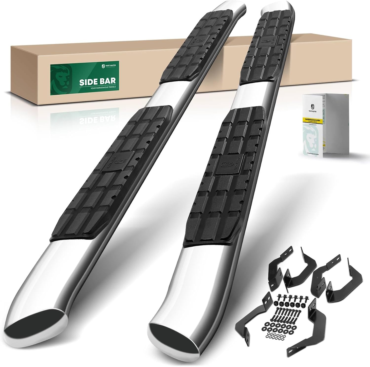 YHTAUTO 4.25" Running Boards Side Steps Fit Toyota Tundra 2007-2021, Extended/Double Cab, Oval Bent Ends Stainless Steel Polished Chrome, Truck Cab Side Step Rails Off-Road Exterior Accessories