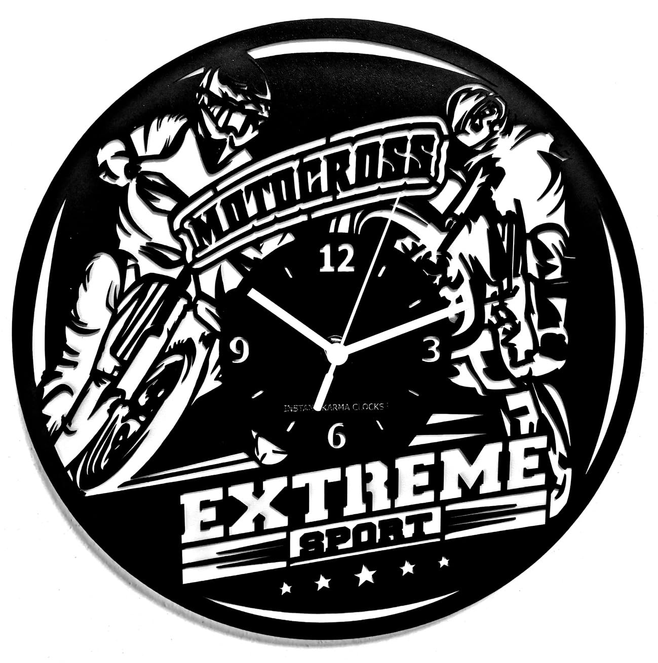 Instant Karma Clocks | Motocross Wall Clock – Silent Non-Ticking Quartz – Wall Decoration for Biker, Garage, Racing Enthusiast, Workshop, Extreme Sports Decor