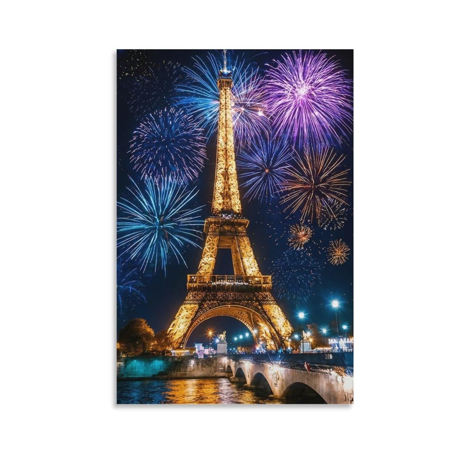 Eiffel Tower Fireworks Poster Artwork Giclee Canvas Prints Modern Canvas Wall Art Picture Wall Hanging for Living Room Home Decorations 24x36inch(60x90cm)