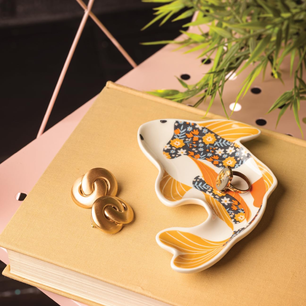 Karma, Calico Trinket Tray, Ceramic Jewelry Dish, Shaped Trinket Tray, Decorative Ceramic Trinket Dish for Rings, Koi Fish - Image 3