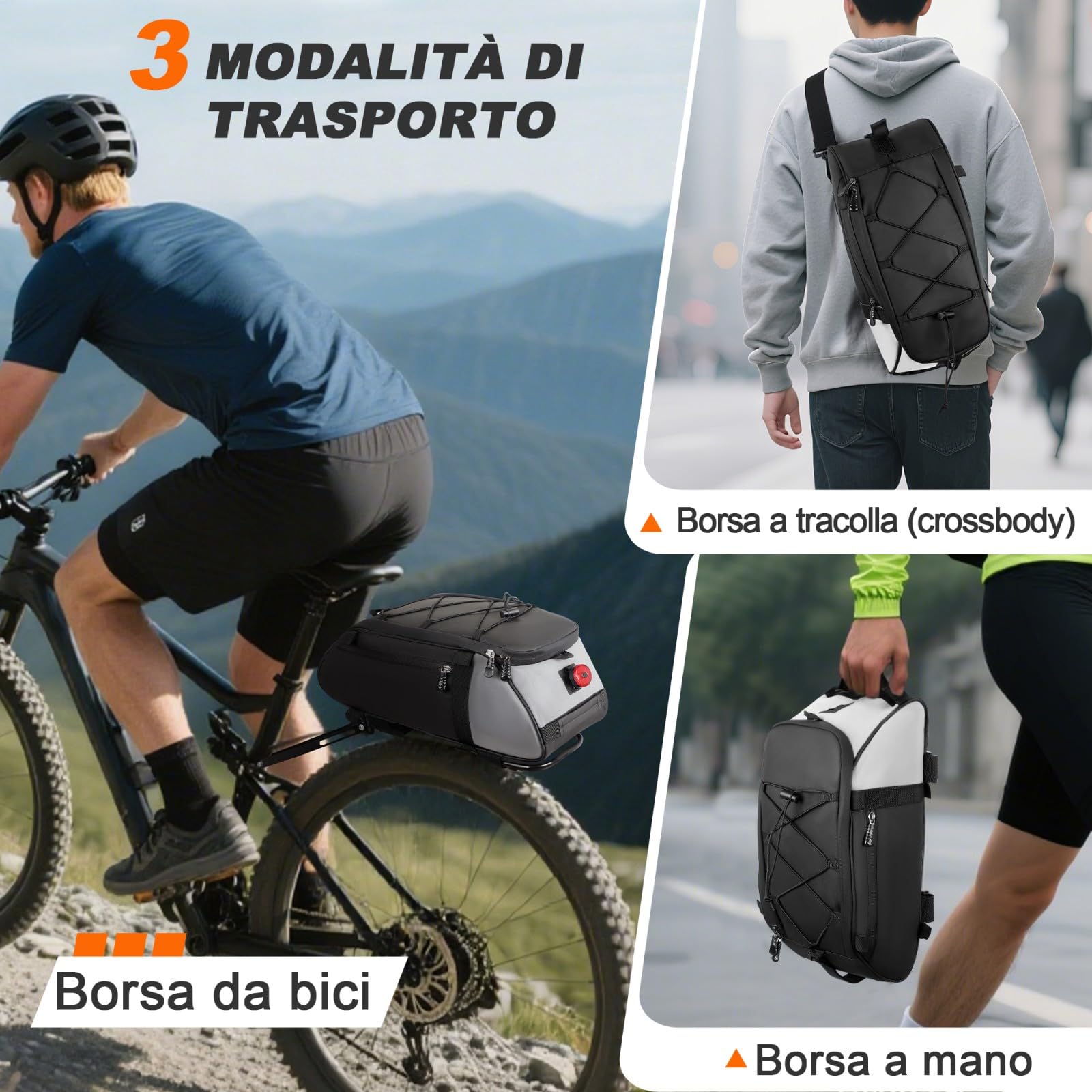 WILDKEN Borsa Portapacchi Bici Posteriore, 12L Nero Impermeabile e Riflettente Borse Portapacchi Bici, con Maniglia e Cinghia Regolabile, Borse per Bicicletta Posteriori per MTB, Bici da Strada