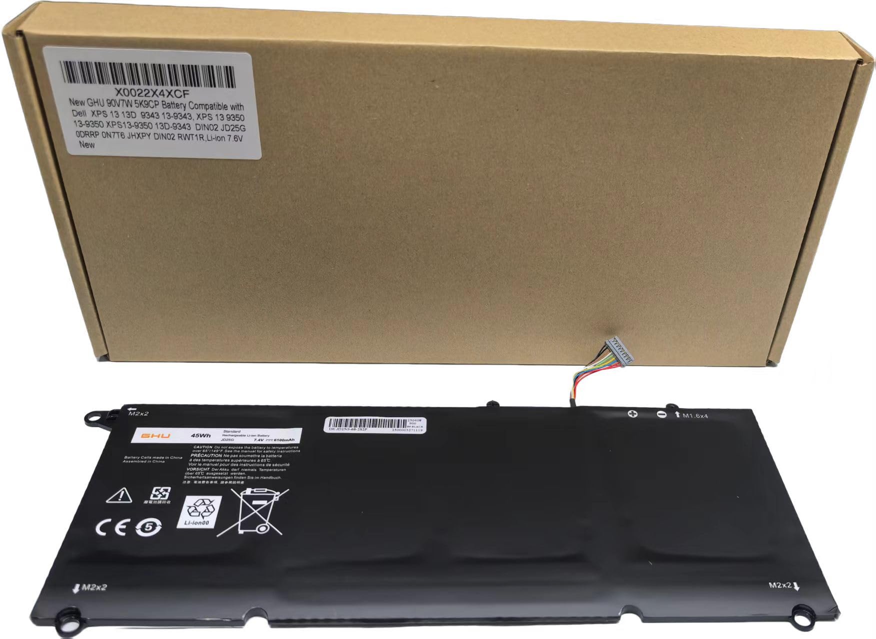 GHU New 45 Wh 90V7W 5K9CP Battery Compatible with Dell XPS 13 13D 9343 13-9343, XPS 13 9350 13-9350 XPS13-9350 13D-9343 DIN02 0DRRP 0N7T6 JHXPY DIN02 RWT1R,Li-ion 7.4V