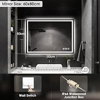 STARLEAD Fürdőszobai Tükör LED Világítással - 60x80 cm, Fényerőszabályzás, 3 Színhőmérséklet, Páramentesítő, Bluetooth Hangszóró, IP44 Edzet 10