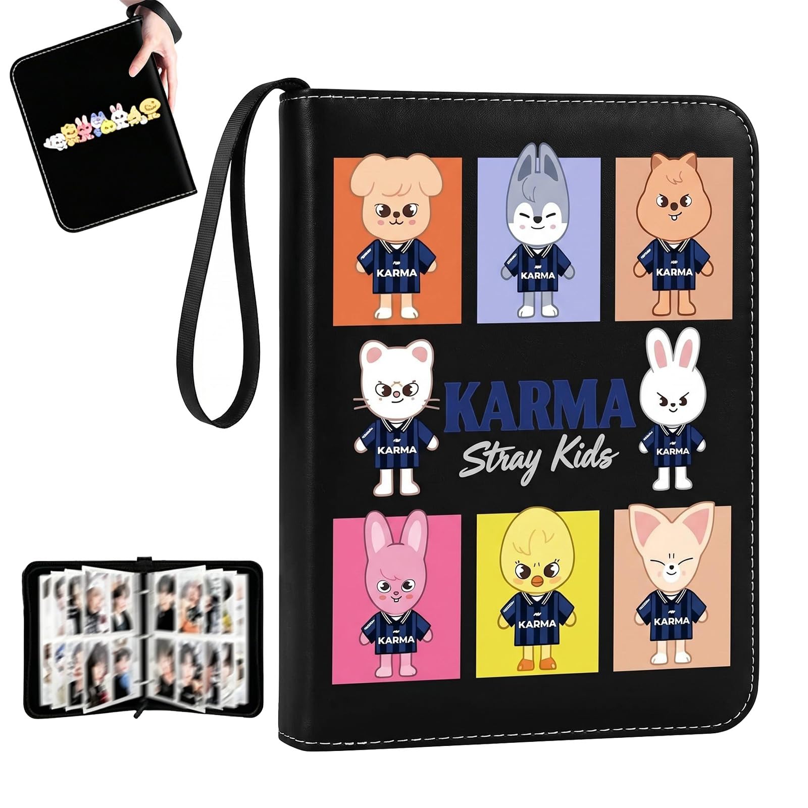 Puniama Stray Kids Photocard Binder 400 Pockets, Aesthetic Kpop Binder 3 Ring Photo Album with Cute Cartoon Design, Idol Card Collector Display Book for Kpop Fans