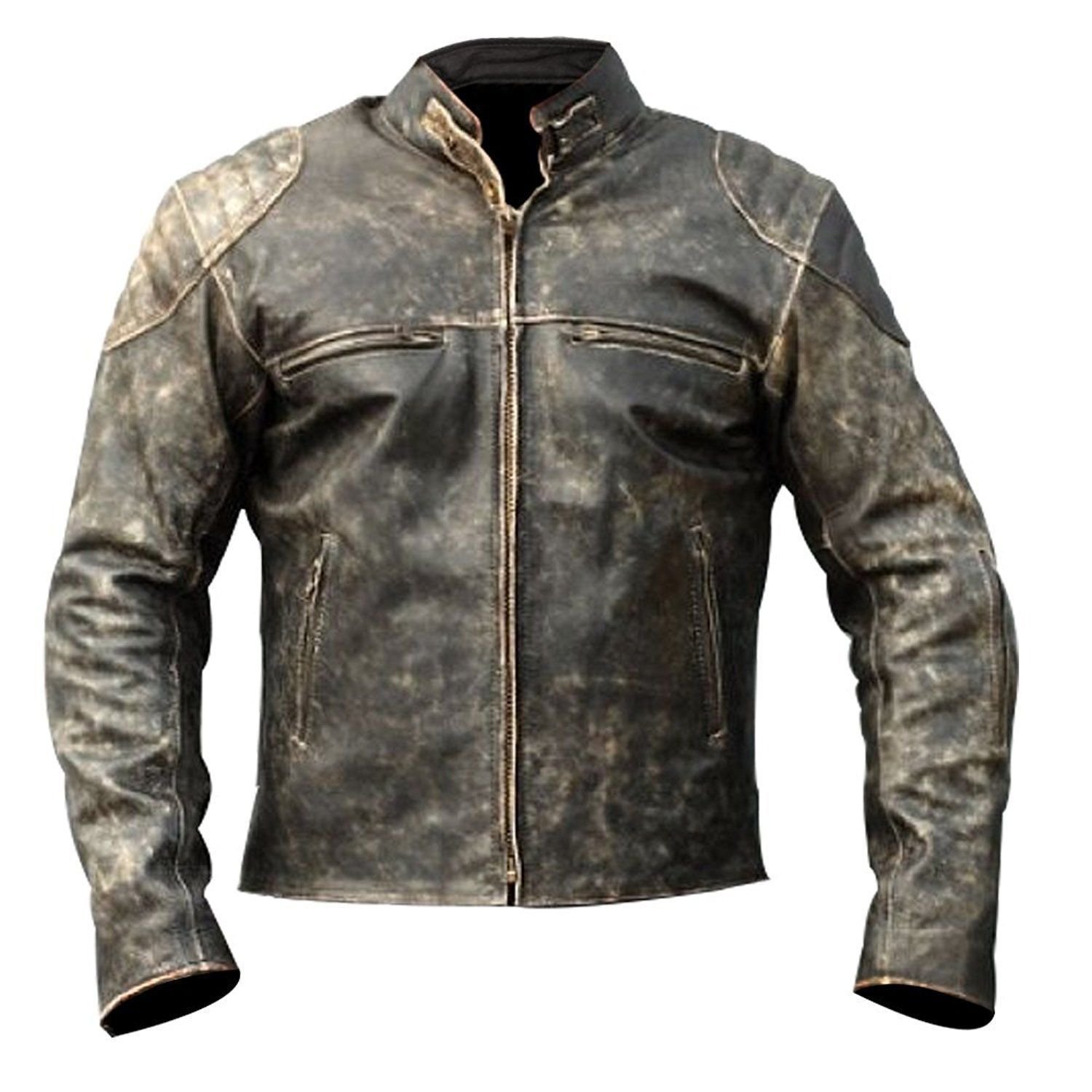 Febzo FashionsMens Antique Black Retro Biker Distressed Leather Jacket