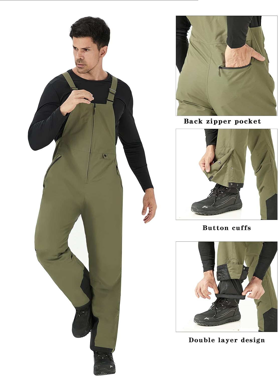 WULFUL Mens Insulated Snow Bibs Waterproof Winter Ski Pants Snowboarding Overalls - Image 4
