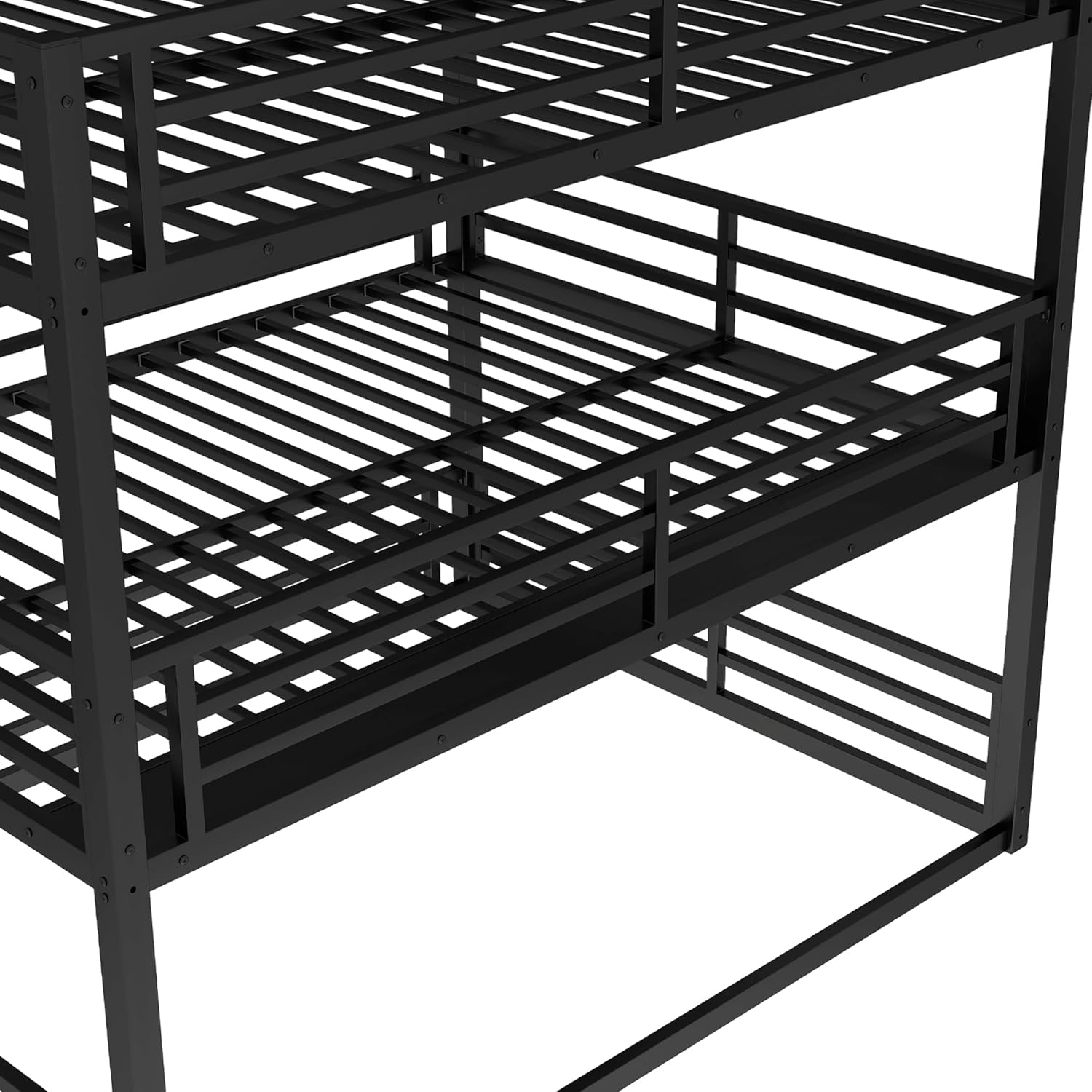 Triple Bunk Bed Heavy Duty, Queen-Size Metal Bunkbeds with Ladder, Family-Friendly for All Ages, Bedroom, No Box Spring Needed, Easy Assembly