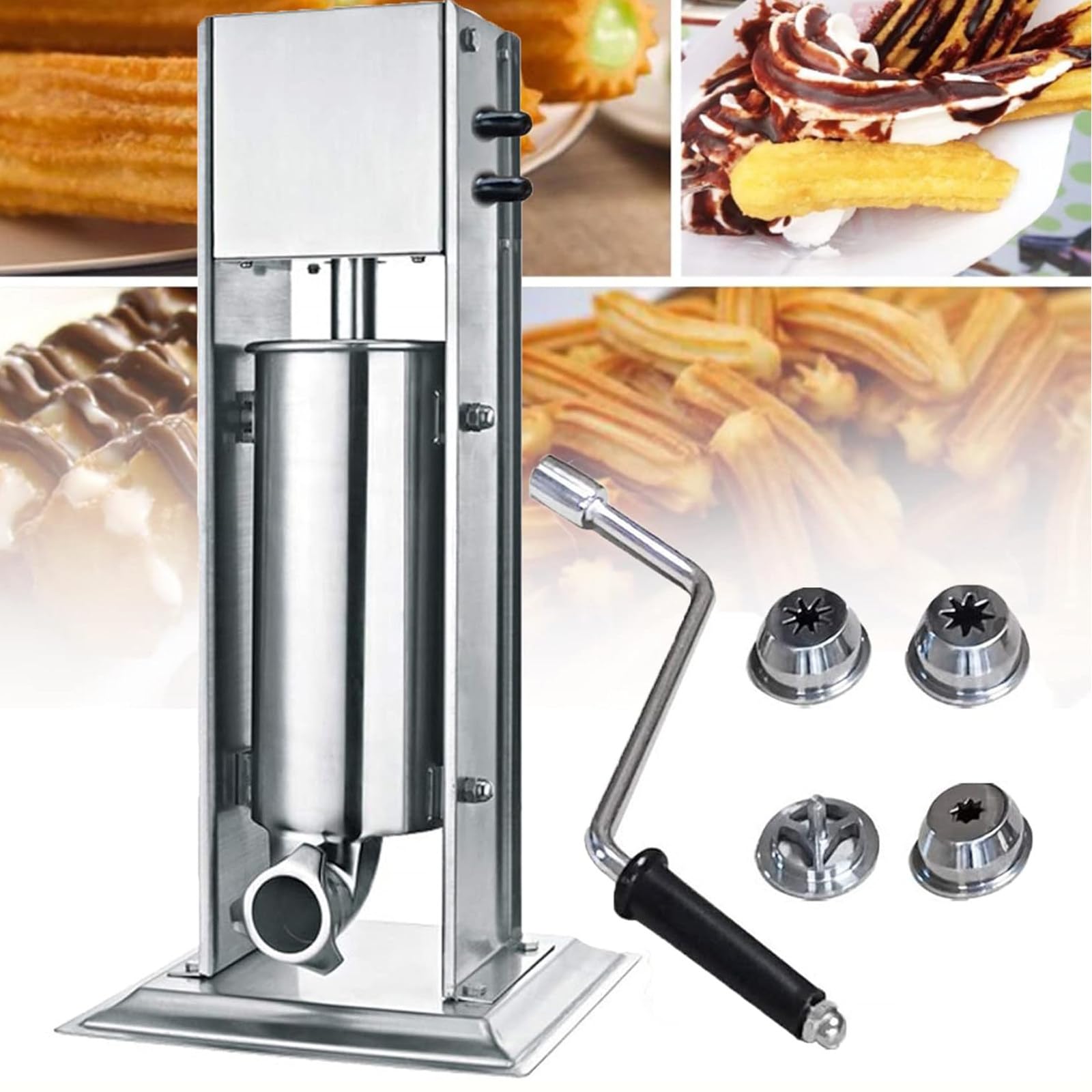 Machine à Churro Espagnole Verticale Commerciale, Machine à Churros Manuelle, Machine à Churros en Acier Inoxydable avec 4 Buses, pour Les Restaurants Et Les Boulangeries,5L