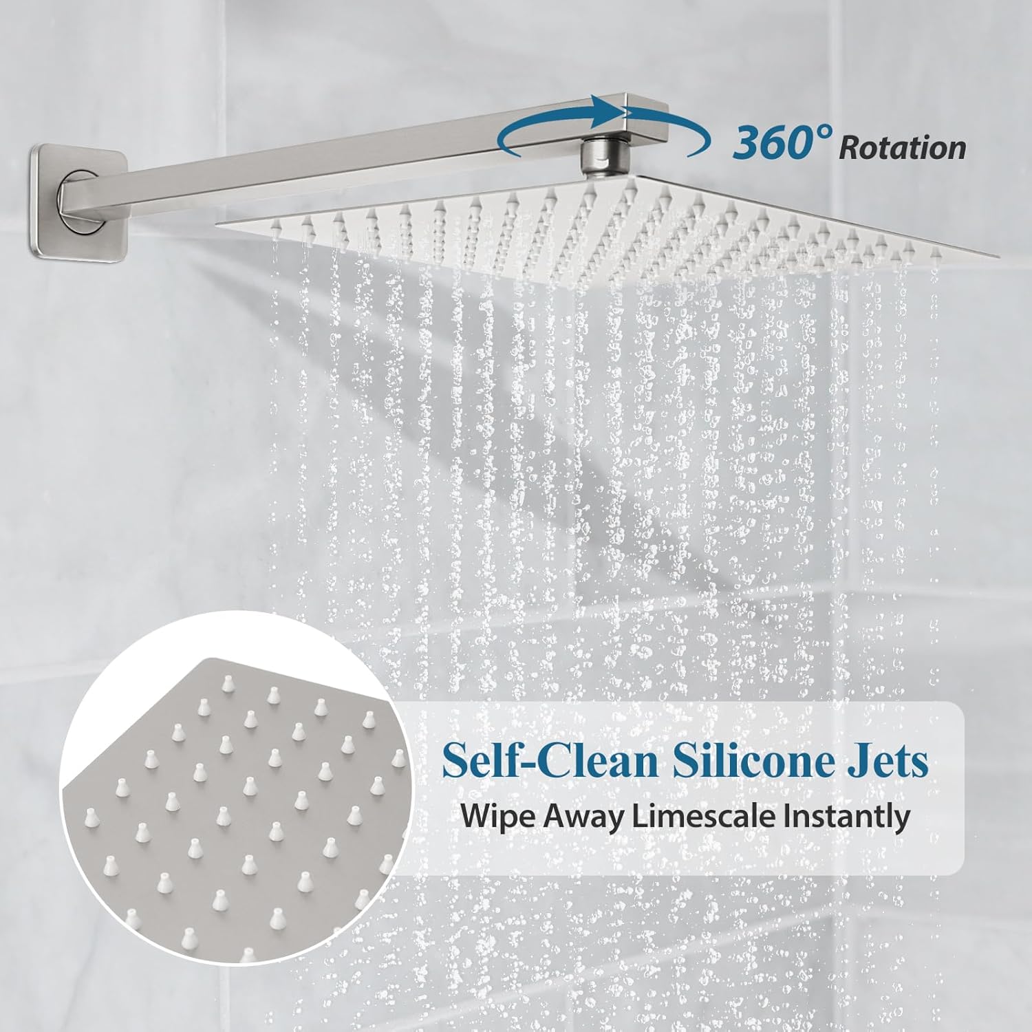 10 inch Brushed Nickel Shower Faucet Set, Stainless Steel Rain Shower System with Tub Spout, All Metal Wall Mounted Shower Faucet for Bathroom (With Shower Valve) - Image 3