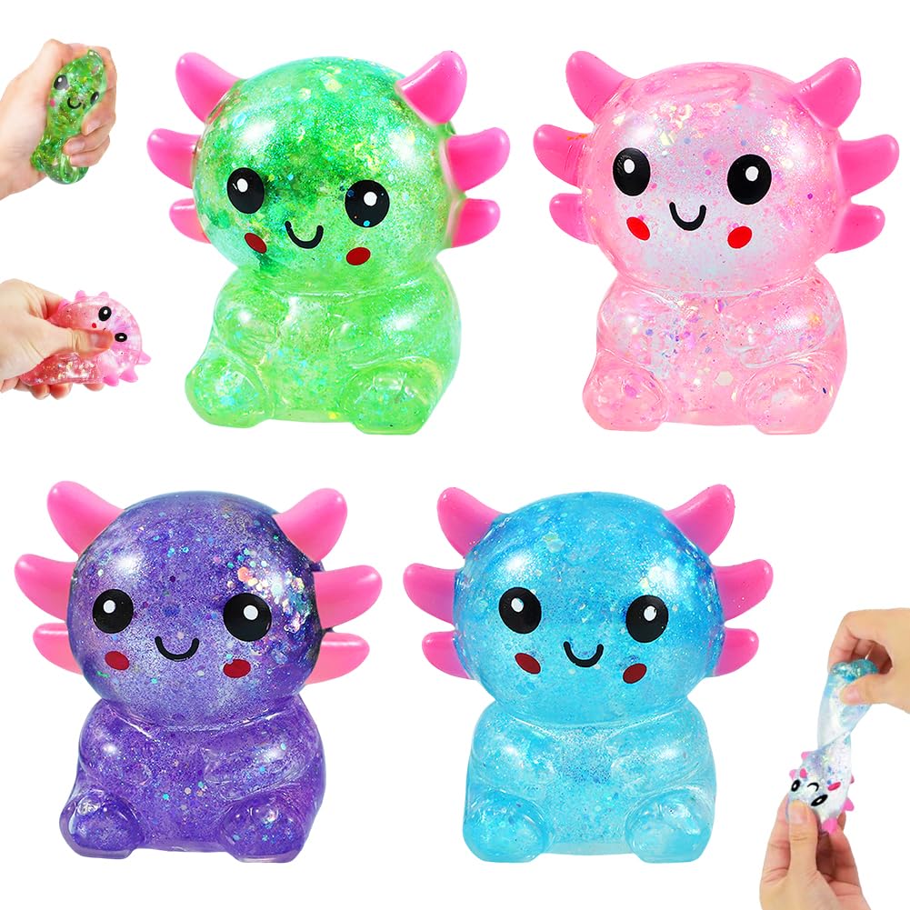 Axolotl Squishy Fidget Toys, 4 Piece Glitter Squeeze Stress Balls, Axolotl Stress Toys, Masquerade Mask for Couple, Dress Costume Party Carnival Prom Ball Mardi Gras, Men Women Decoration Play — image 1