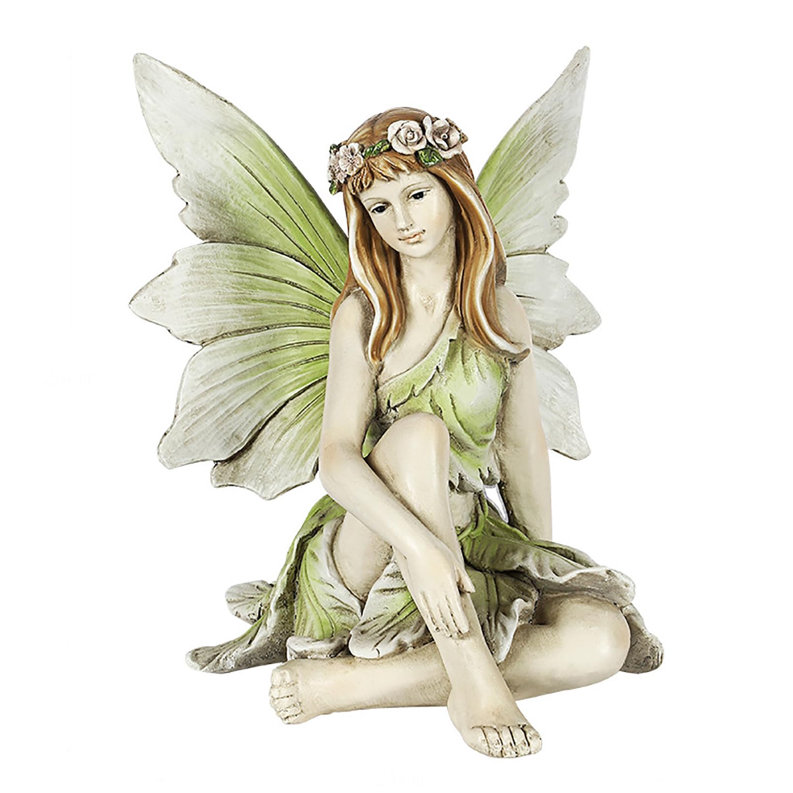 Elfen Figuren Feen Statue Harz Gartenfiguren & gartenstatuen Gartendeko für draußen,Europäische kreative Gartenfeen-Ornamente,Sitzende Elfen Skulptur mit Flügeln H 26cm,Grün,D