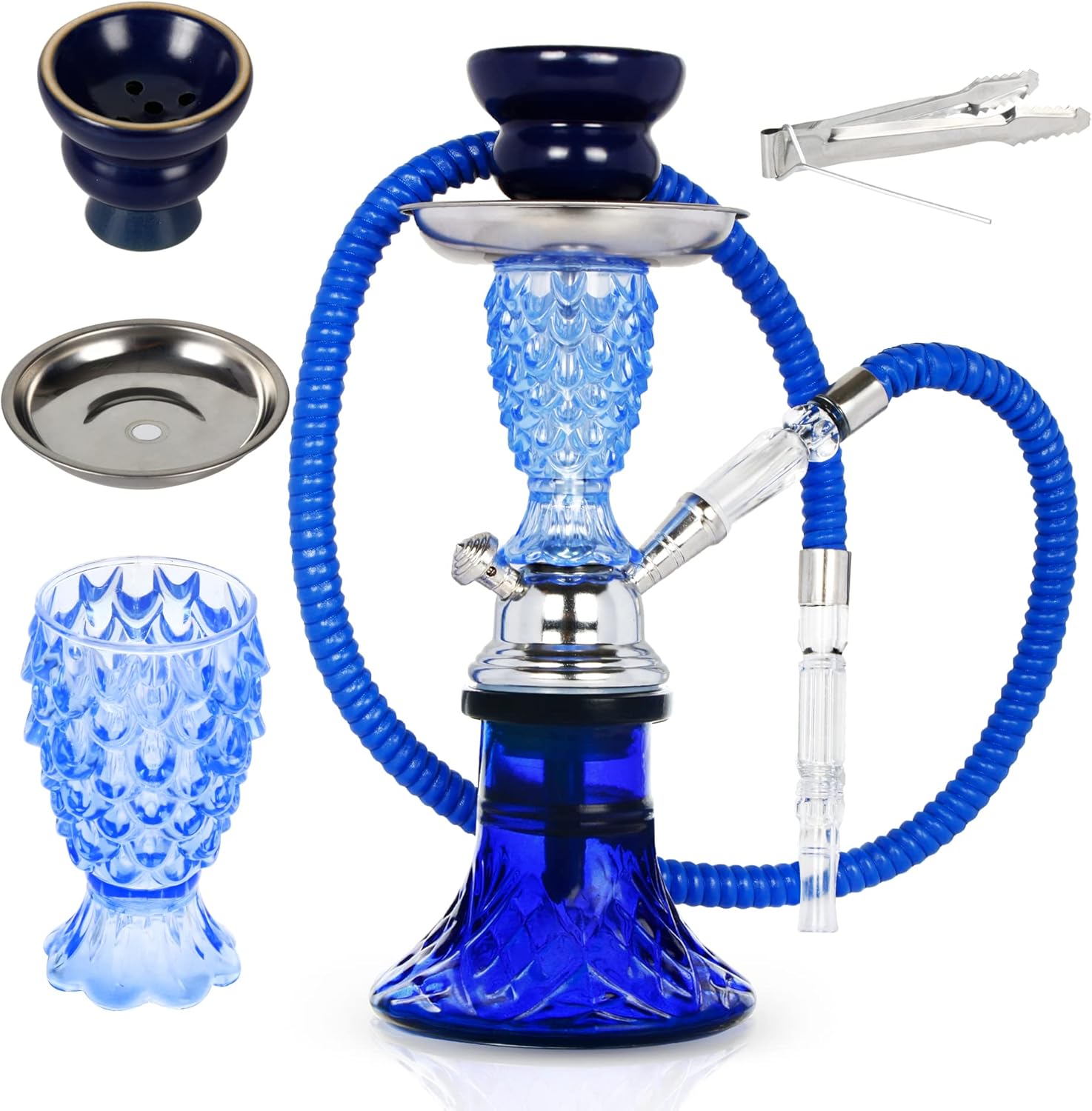 REAMIC 11" Hookah Blue Hookahs with 1 Hoses Small Shisha Set