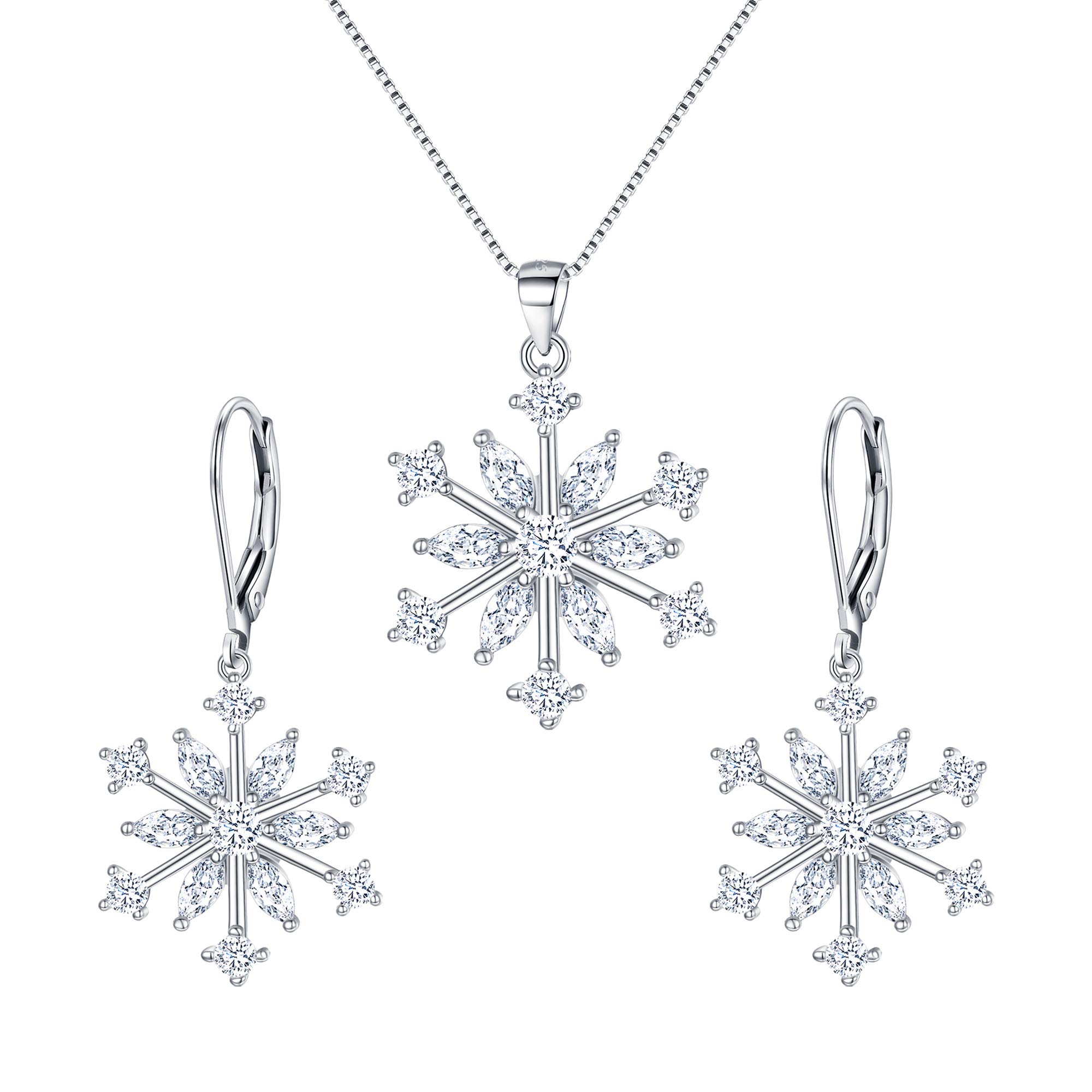 EVER FAITH Fiocco di Neve Jewerly Set Argento Inverno Accessorio Lucente Zircone Fiore Collana Leverback Orecchini Set