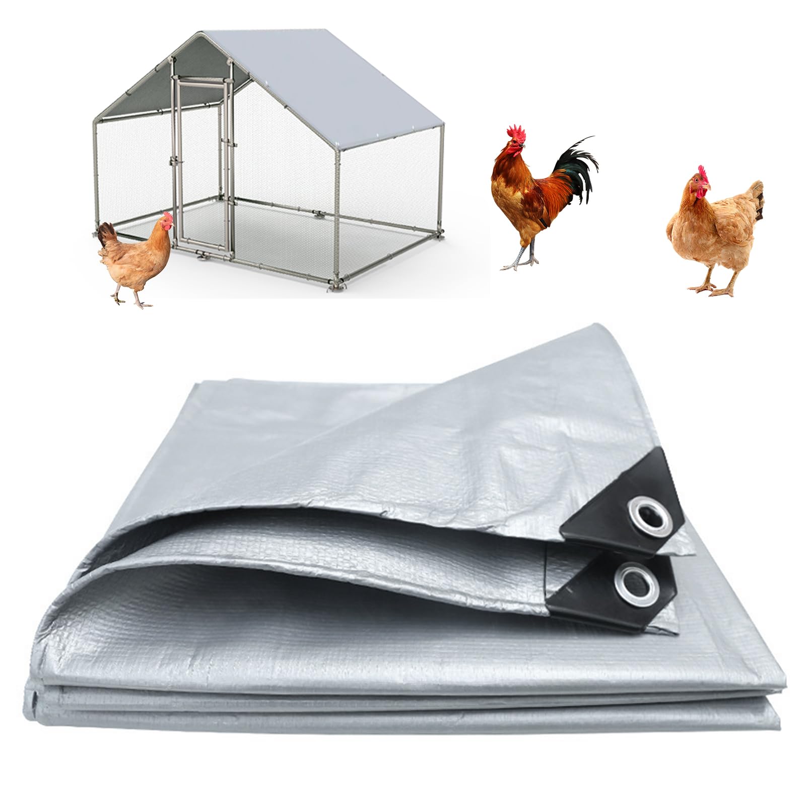 Copertura per Pollaio 3,5 x 2 m, Telo per Pollaio con Elastici, Telo Doppio Strato per Recinto di Polli, Protezione Sole e Pioggia, Confezione da 3, Grigio