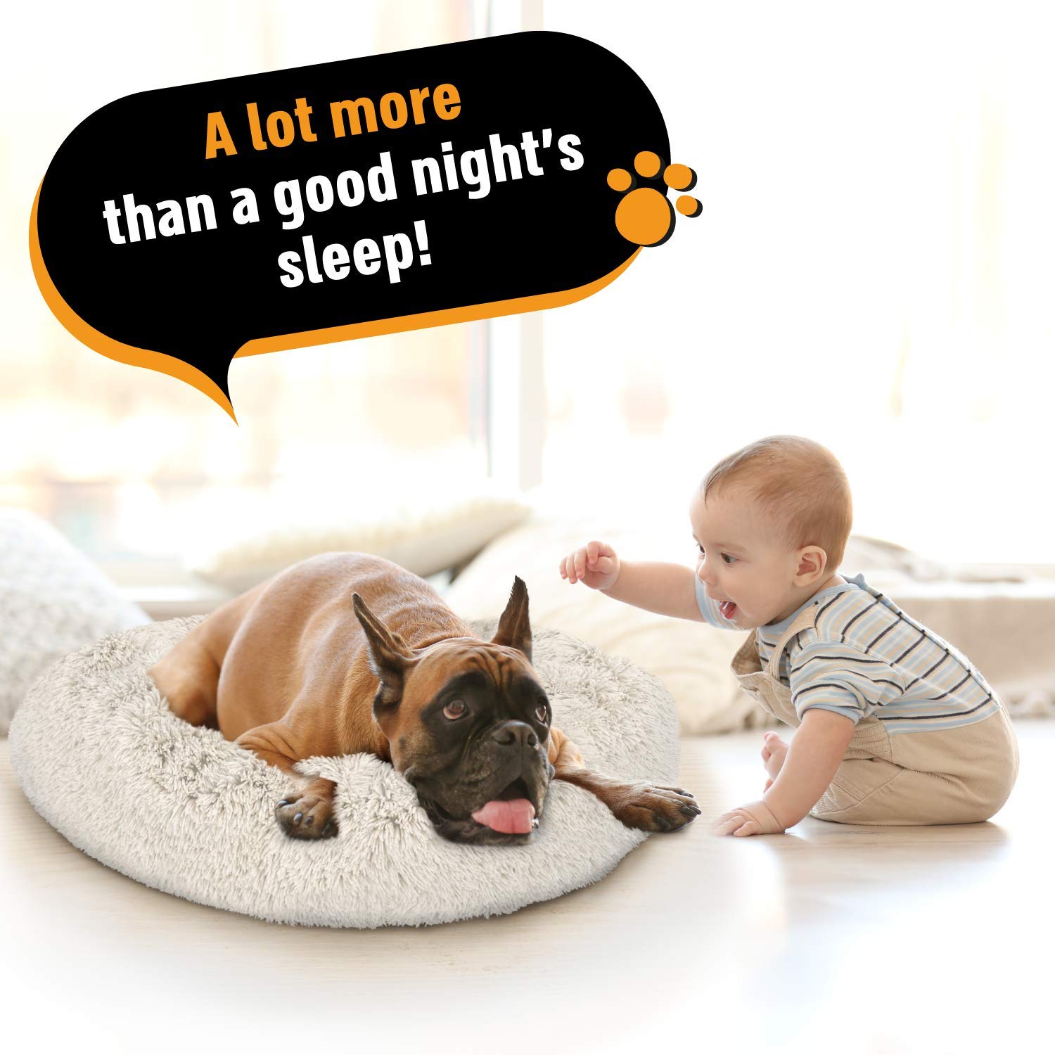 Active Pets Plush Calming Dog Bed, Donut Dog Bed for Small Dogs, Medium & Large, Anti Anxiety Dog Bed, Soft Fuzzy Calming Bed for Dogs & Cats, Comfy Cat Bed, Marshmallow Cuddler Nest Calming Pet Bed