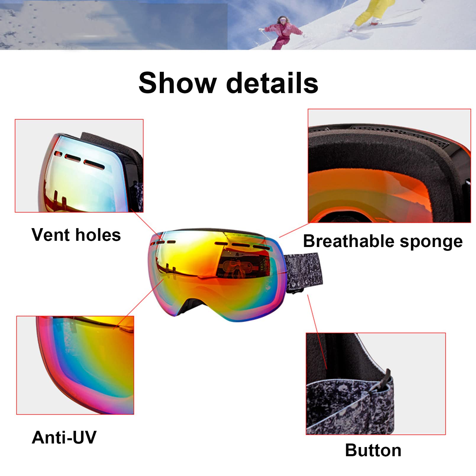 Occhiali da Sci con Doppia Lente antiappannamento sopra Gli Occhiali Occhiali da Sci/Snowboard per Uomo, Donna e Ragazzo Protezione UV al 100%