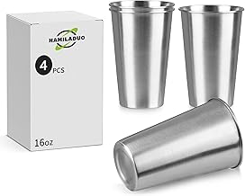 4Paquete de 16 oz de vasos de pinta de acero inoxidable, Vaso de acero inoxidable, Vaso de pinta, Vaso de agua, Apilable, Reutilizable, Libre de BPA, (4)