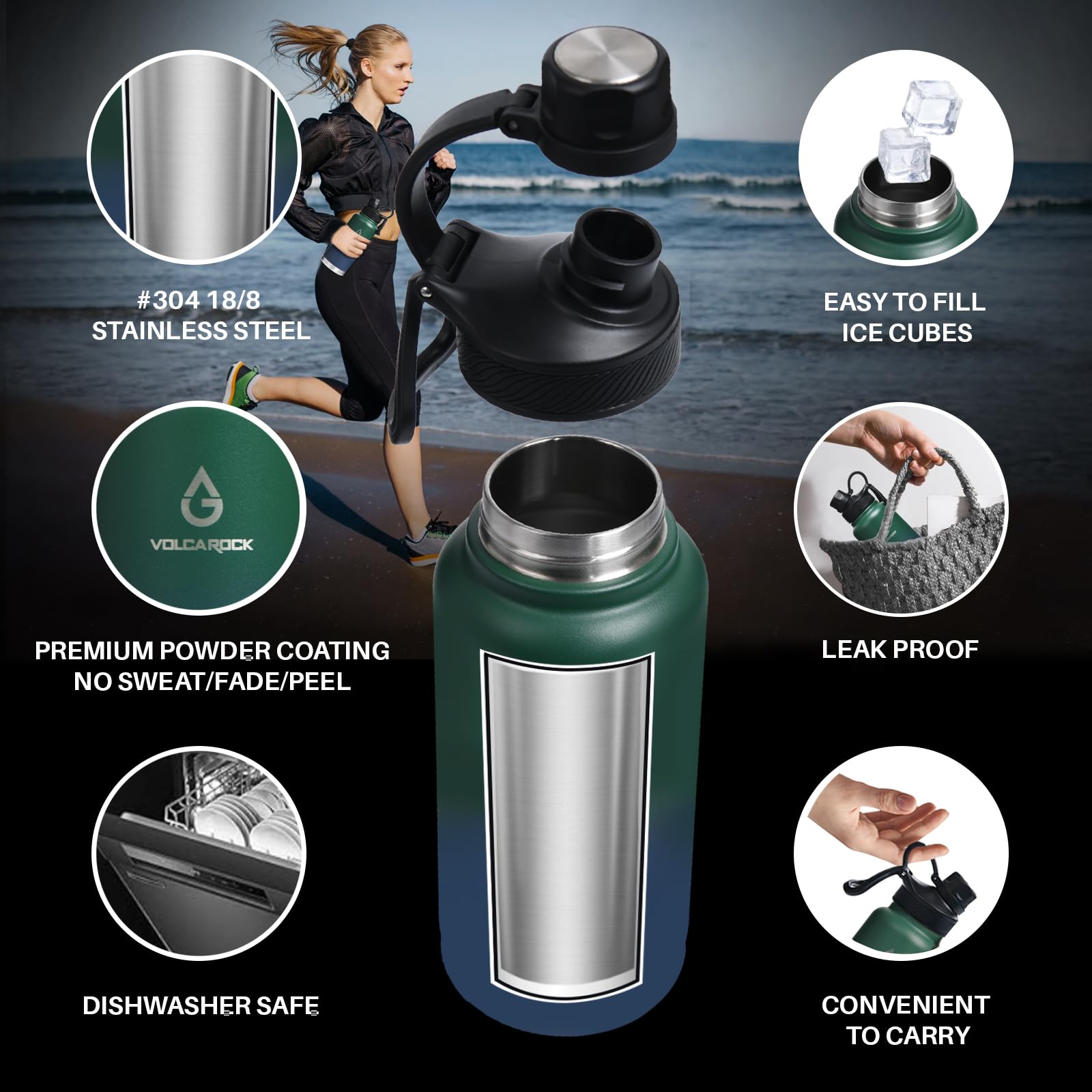 Isolierte Sport-Wasserflasche – 1,8 l Hydro-Vakuum-Isolierflasche, BPA-frei, doppelwandige Edelstahl-Wasserflasche für kalte heiße Getränke, langlebig, auslaufsicher und spülmaschinenfest