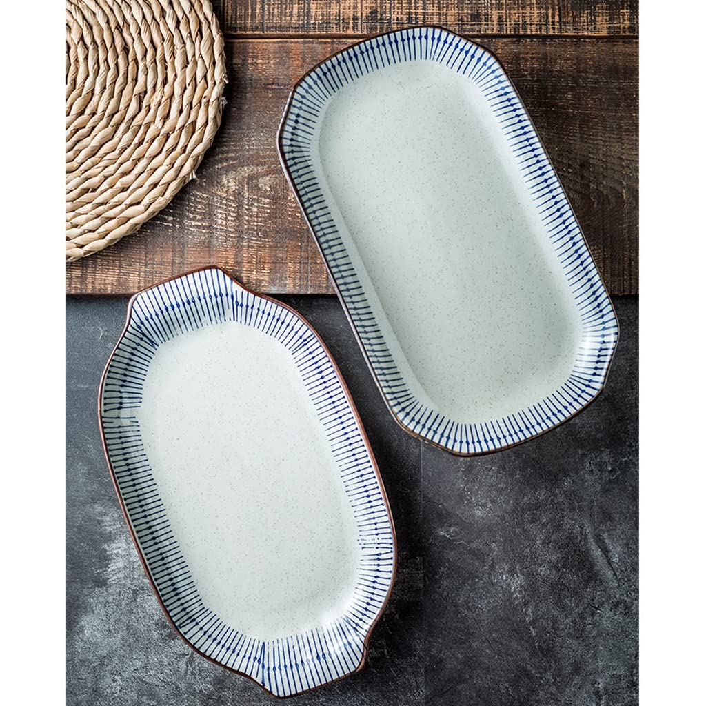Insalatiera Piatto da pranzo Ristorante Piatto in ceramica Piatto rettangolare da 12 pollici con doppio orecchio for uso domestico 2 pezzi Forniture Per La Cucina(B)