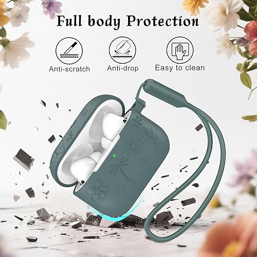 Miniatura 3 de MATEPROX Diseño floral compatible con Pro 3 funda con llaverocorrea de mano, Pro 3 generación 2025 cubierta protectora de silicona para auriculares