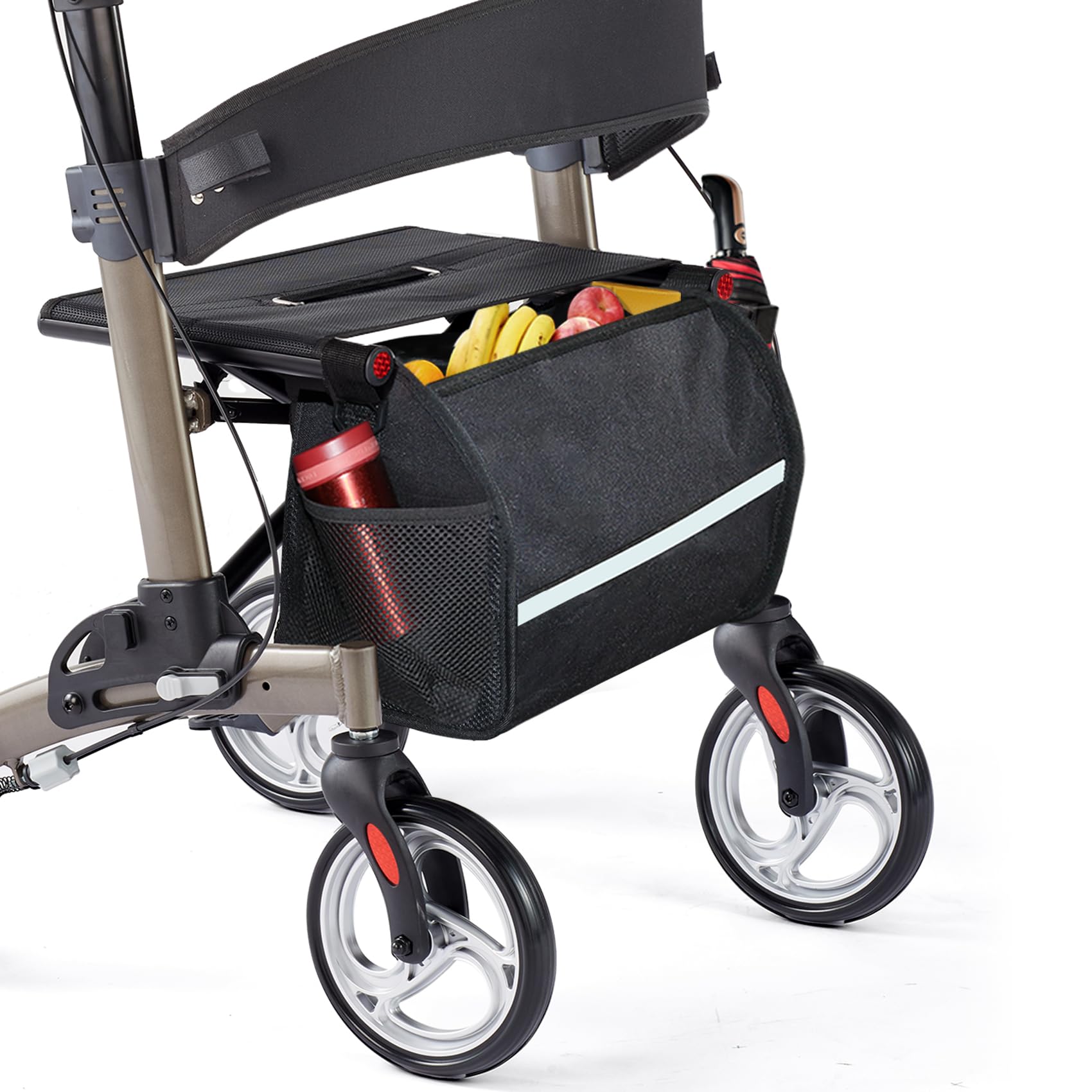 SUEHEE Rollator Walker for Seniors,Foldable All Terrain Rolling Walkers with Cane Holder,Aluminum Walkers with 8 inch Rubber Wheels for Seniors (Reflective Strengthen Shoulder Bag)