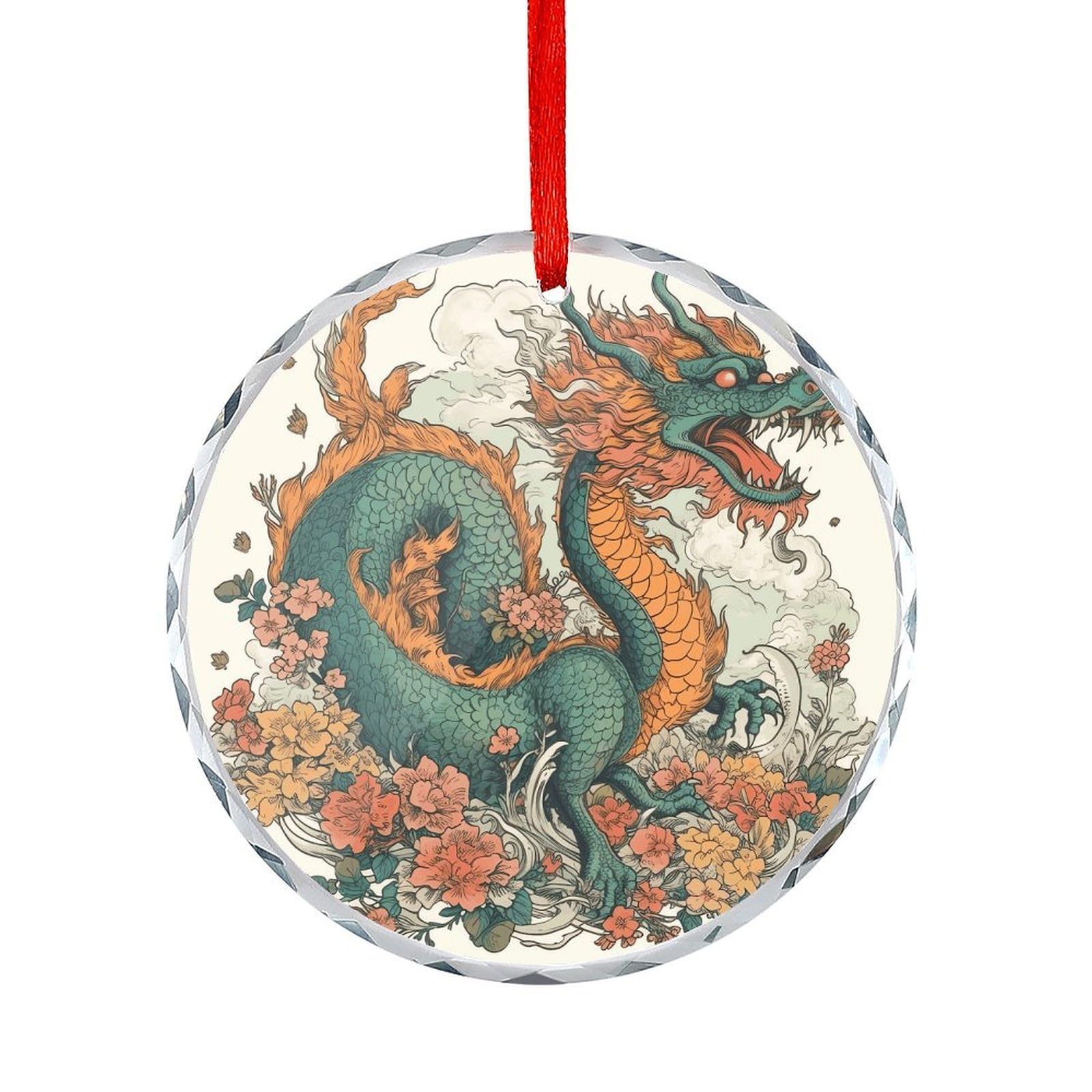Fodpand Women's Style Flowers And Dragons Round Glass Ornament Keepsake Gift Exchange Ideas Car Decor,Christmas Ornaments For Tree Window Garden Ornaments