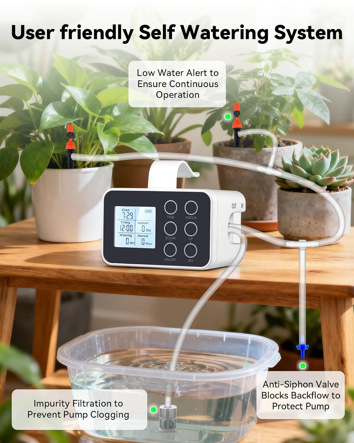 BAOSHISHAN Automatic Plant Waterer Indoor with Upgraded 2-in-1 Spray&Drip Emitter, Vacation Plant Watering Device with Programmable Timer, Indoor Plant Watering System for 15 Plants, Balcony Patio Use