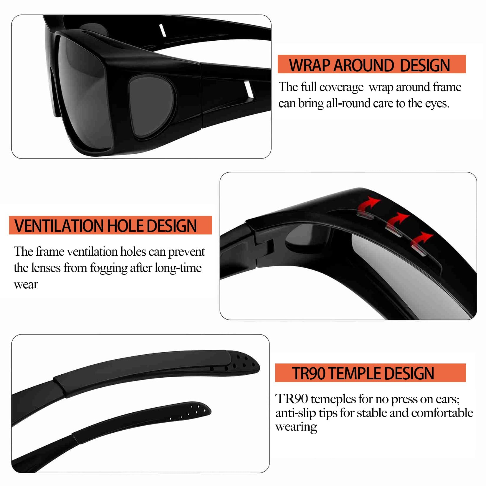 KANASTAL Sovraocchiali da Sole Uomo Donna Polarizzati UV400 Occhiali Sovrapponibili Protezione Laterale Avvolgenti TR Sunglasses over Glasses per Pesca Viaggio