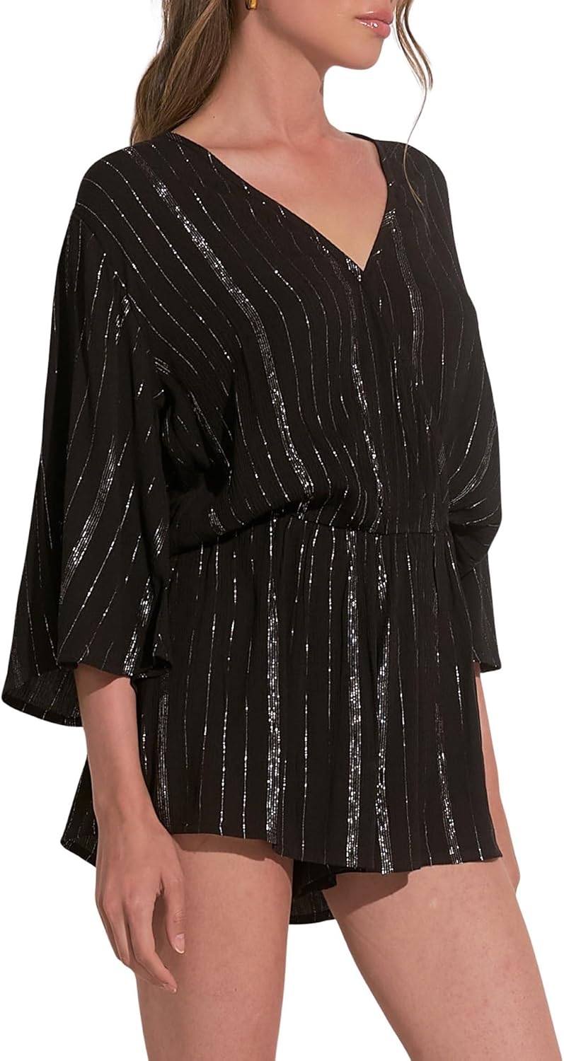 ELAN Women's V-Neck 3/4-Sleeve Flowy Cover Up Romper - Image 2