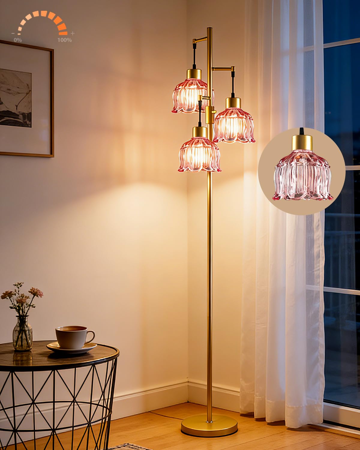 Photo 1 of Lightdot Dimmable Floor Lamp - Red Glass Shade, 65"