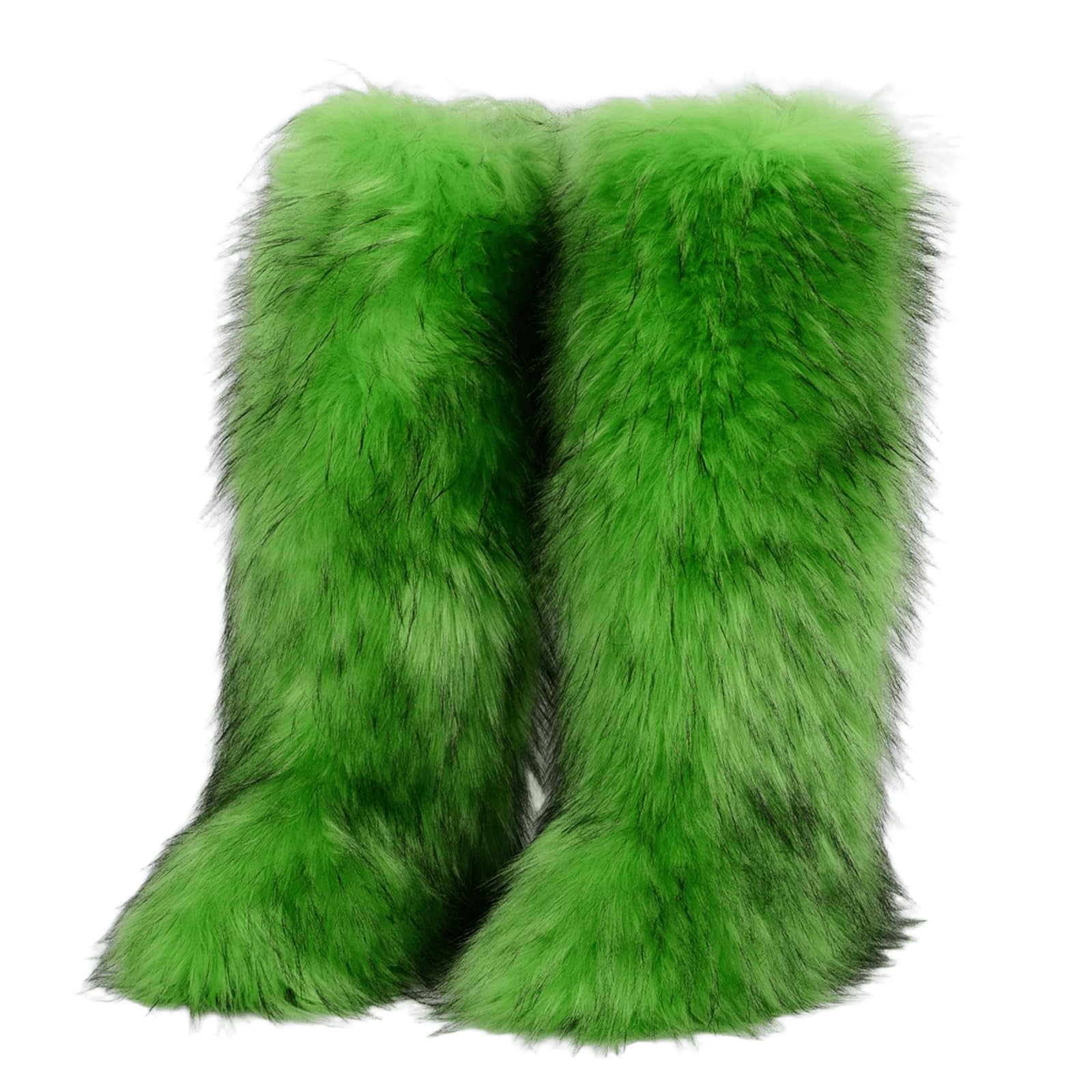 Knee High Fur Boots Women Thigh High Furry Faux Fur Boots Y2K Fluffy Round Toe Thigh High Fury