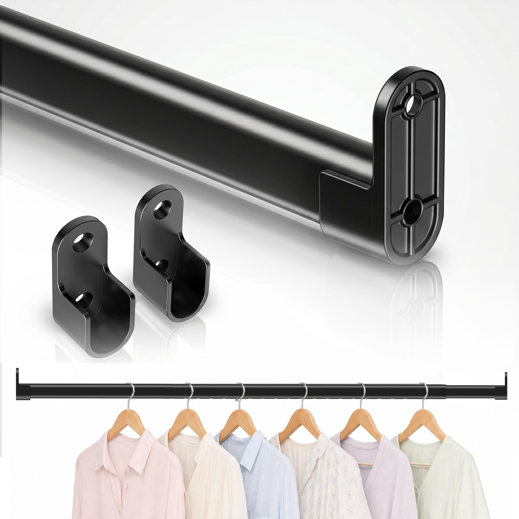 Poskena Black Wardrobe Rail Heavy Duty,43-101cm Metal Clothes Rail