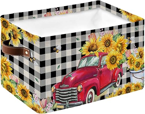 1 cesta de almacenamiento grande de tela impermeable, primavera, girasol, tulipán, abeja, floral, rectangular, caja de almacenamiento para estantes,