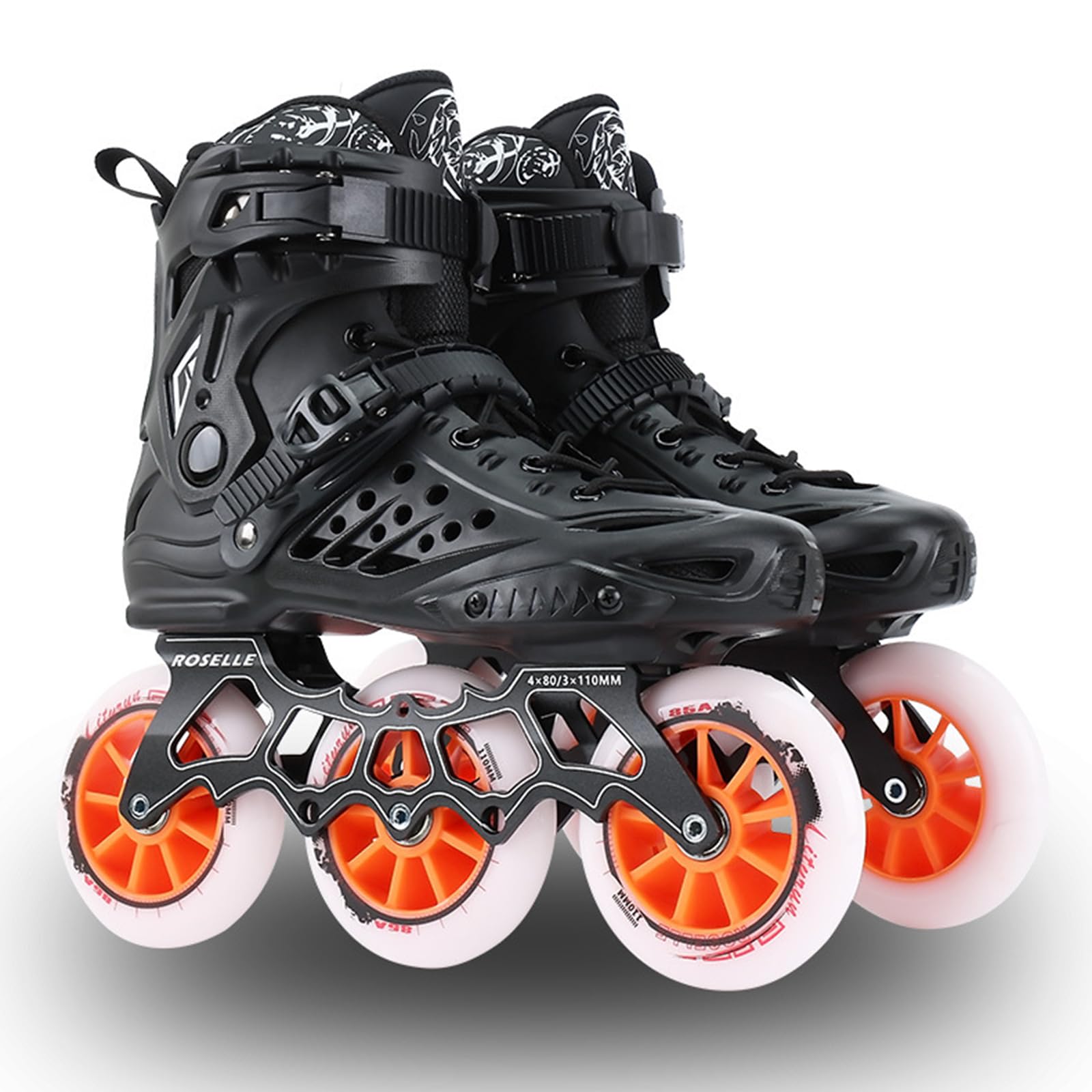 zenggp Performance Roller Skates, Black Inline Skates For Unisex, 3×110mm Wheels Rollerskates, For Indoor And Outdoor, For Birthday Party Park Street(Size:41)