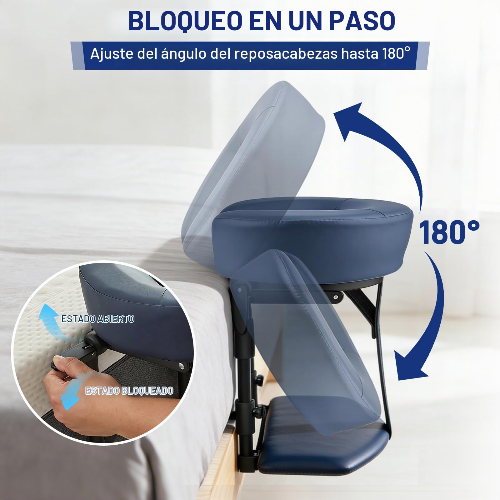 JAOGAUS Reposacabezas de Masaje para Cama con Ajuste 180° y Soporte Facial | Compatible con colchones de 14 a 45 cm, ideal para masaje boca abajo con soporte estable y cómodo