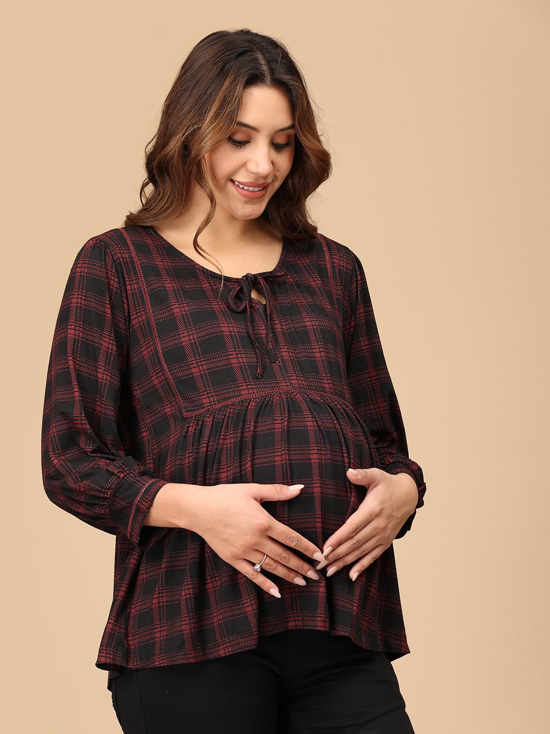 The Mom Store Maternity and Nursing Casual Top | Cotton | Feeding Zippers | Pre and Post Pregnancy Wear | Trendy Tops for New Moms | Plaid It Cool, Multicolor | S 4