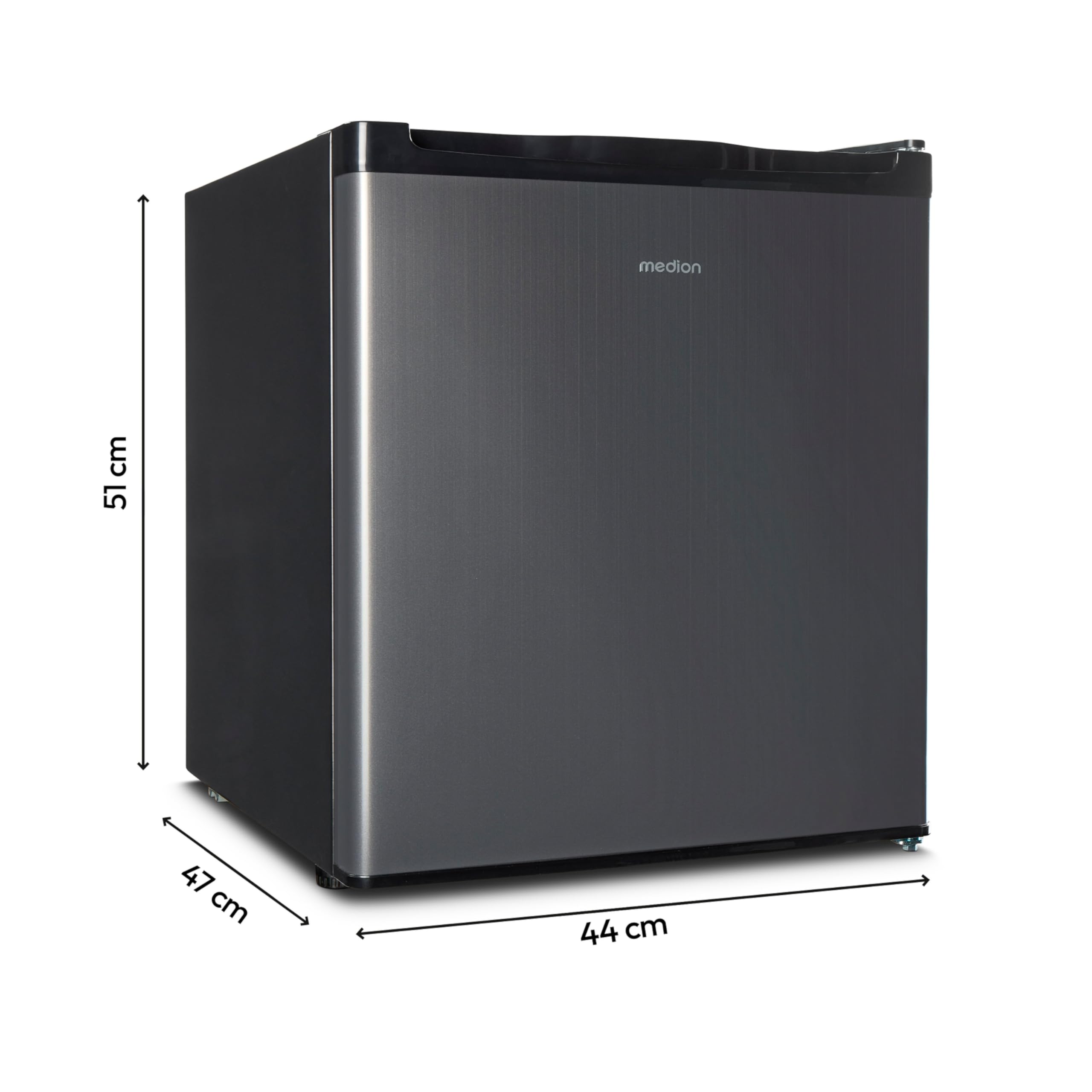 MEDION mini Kühlschrank mit Gefrierfach (klein, leise, 41L kleiner Kühlschrank für Büro Hotels Minibar Camping Gaming, Getränkekühlschrank, Speisen & Eis, Türanschlag wechselbar, MD37724) grau
