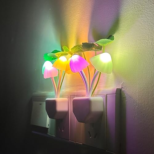 Miniatura 6 de Paquete de 2 luces nocturnas de hongos, sensor enchufable, luz nocturna LED que cambia de color, luz de guardería para niños, bonita lámpara de