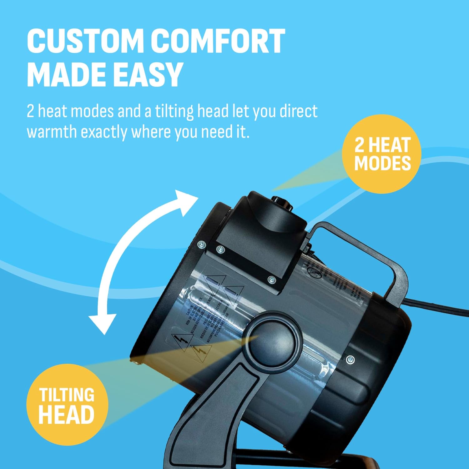 NewAir NGH160GA00 heater with 'Custom Comfort Made Easy' text and tilting head illustration