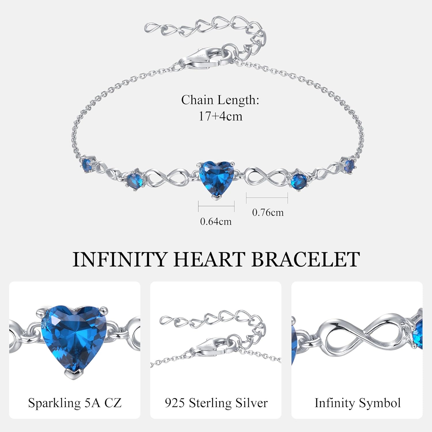 G&GEMSJEW Infinity Heart Birthstone Bracelets for Women, 925 Sterling Silver Women Charm Link Bracelet Adjustable, Birthday Anniversary Christmas Jewelry Gifts for Women Wife Mom Girlfriend Her - Image 4