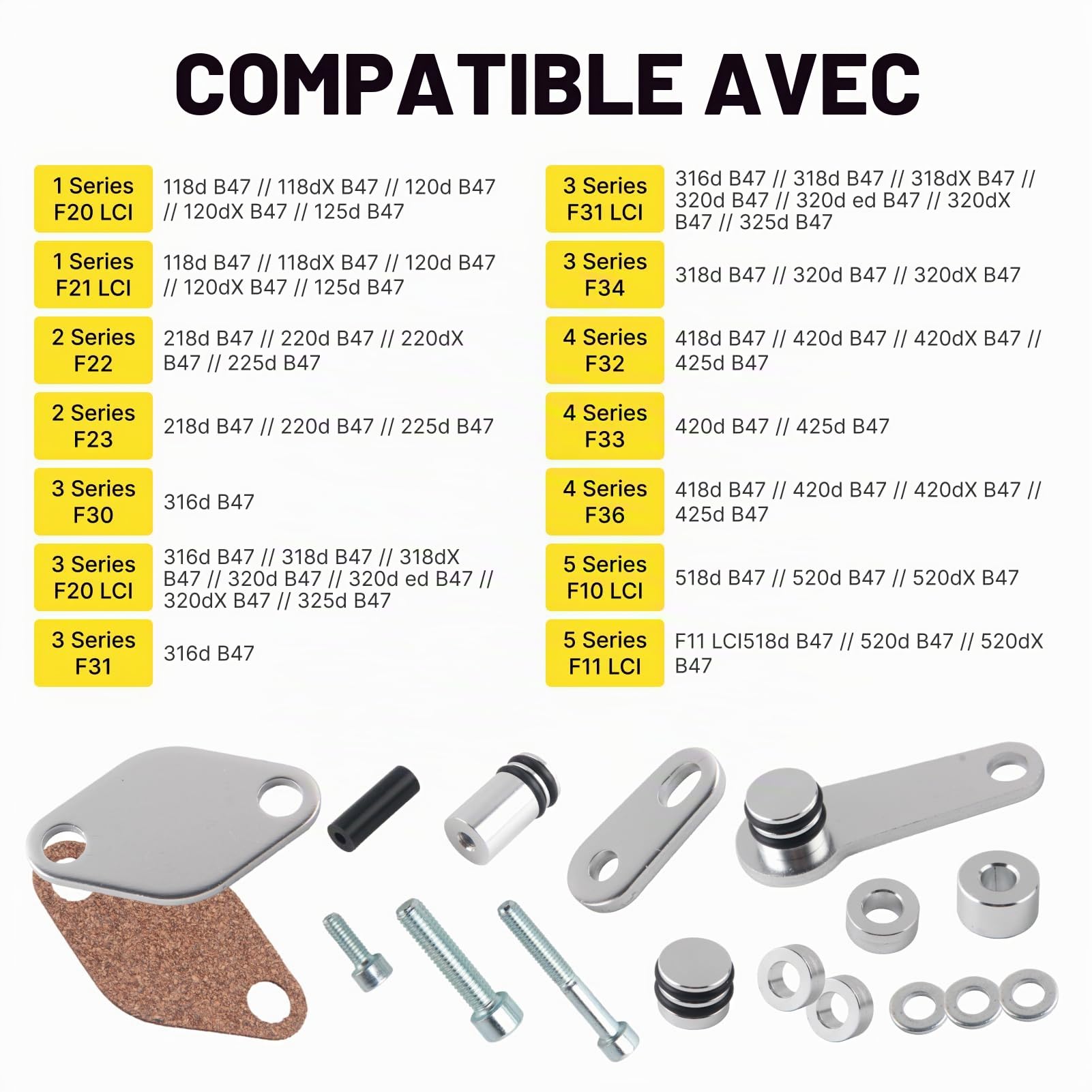 Kit de Vanne EGR Pour 2.0L B47 Moteurs Diesel，F20, F21 LCI, F22, F23, F30, F31, F34, F32, F33, F36, F10, F11 LCI, G11, G12, F25, F26 Compatible avec Joint Vanne EGR Rechange Suppression