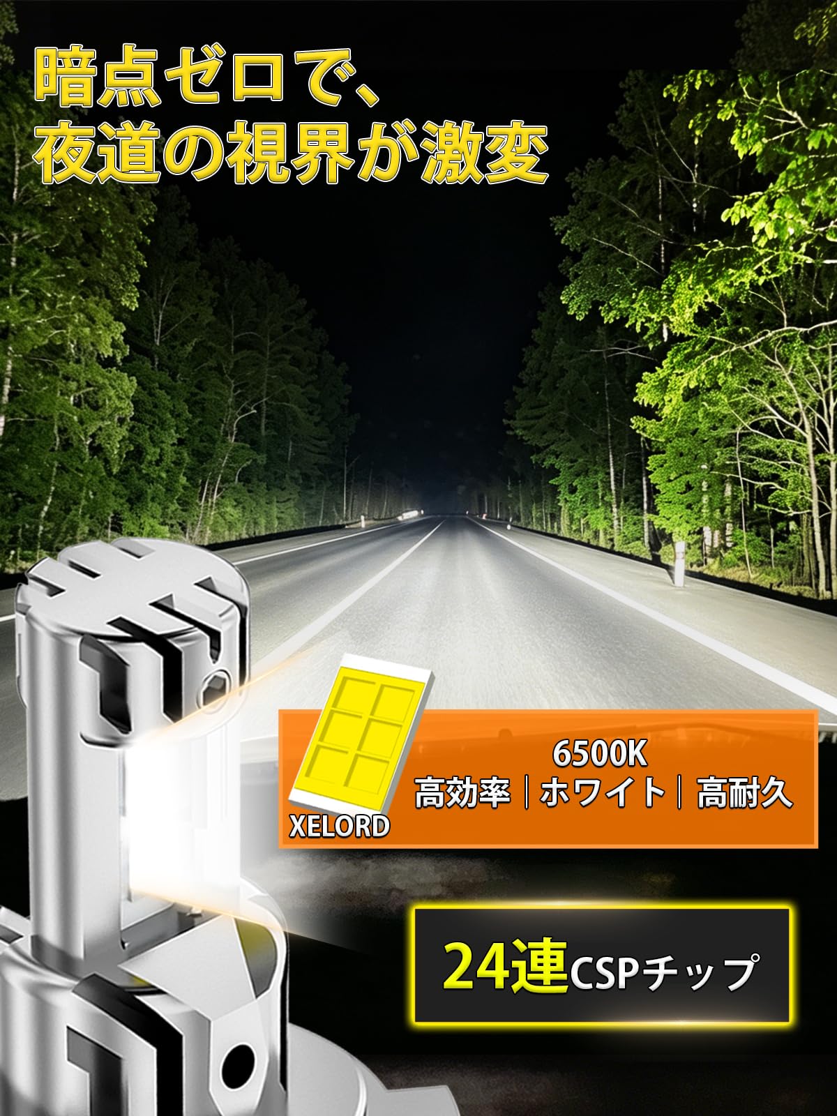 XELORD H4 LEDヘッドライト バルブ 爆光 Hi/Lo切替 6500K ホワイト CSPチップ搭載 【新基準車検対応】12V/24V車対応(ハイブリッド車・EV車対応) 静音ファンレス ノイズ対策済み 一体型 簡単取付 2個セット - 2