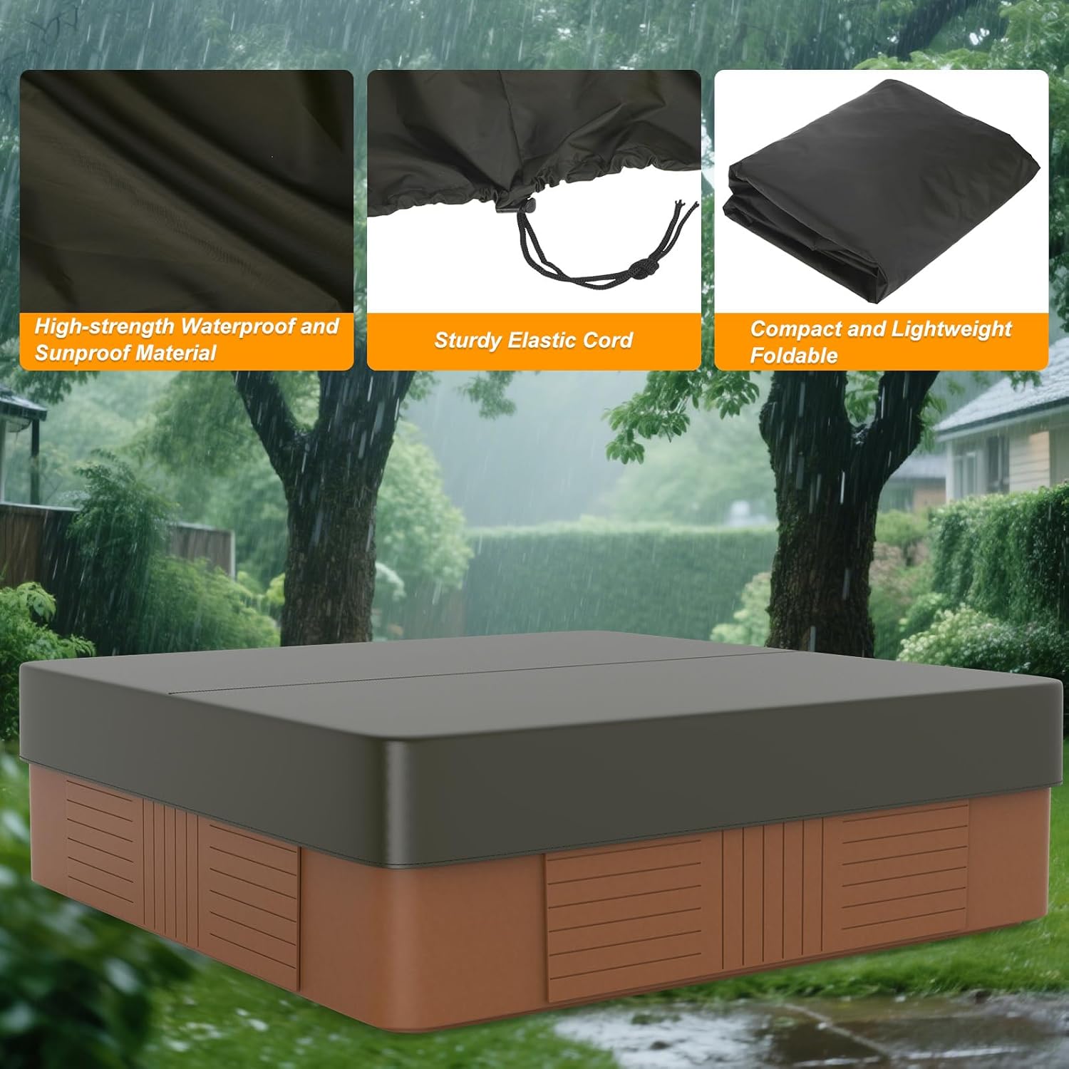 M METERXITY Outdoor Hot Tub Cover 78.7" x 78.7" x 11.8" Waterproof and Weather-Proof Oxford Square SPA Protector 200D Protectors Protective Cover Cap for Hot Tub Outdoor Indoor, Coffee